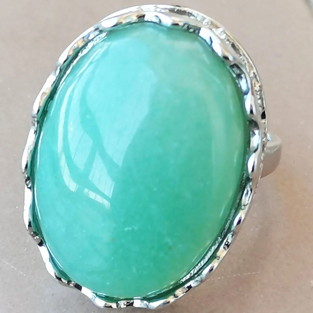 Malachite Oval Women Men Art  bead Ring  PWB987