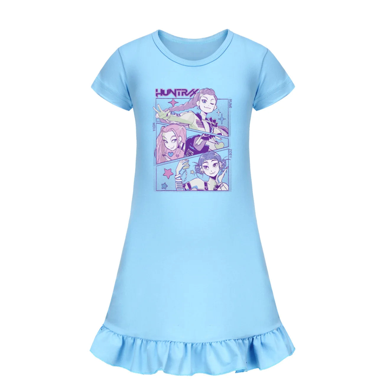 KPop Demon Hunters Kids Summer Sleepdress Short Sleeve Girls Baby Casual Cartoon Nightgown Daily Wear Clothes for Children