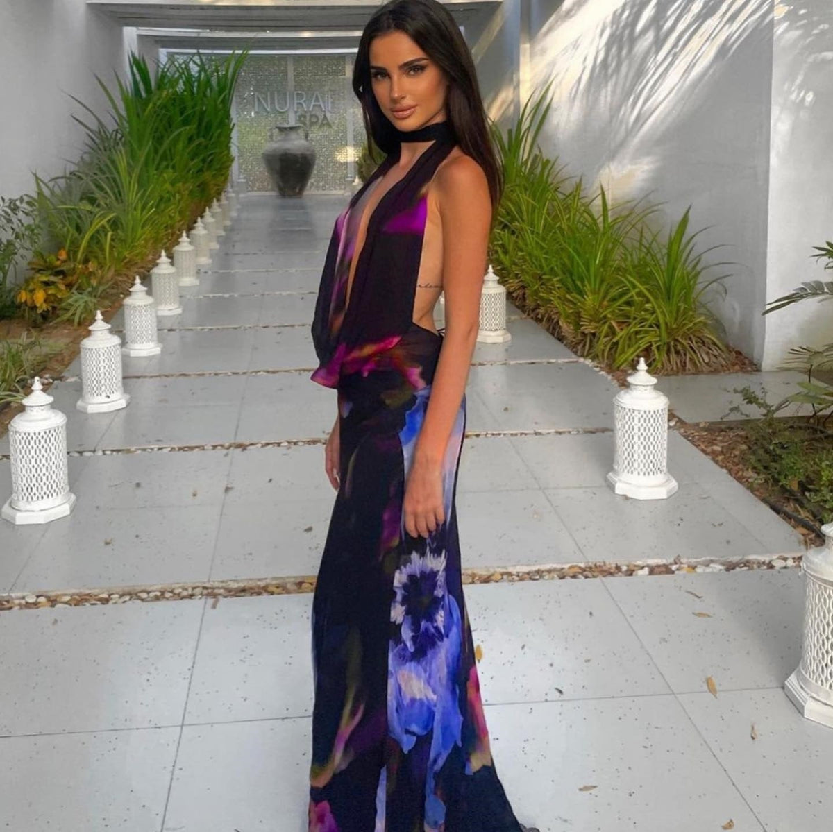 European Women's Sexy Backless : Printed Dress