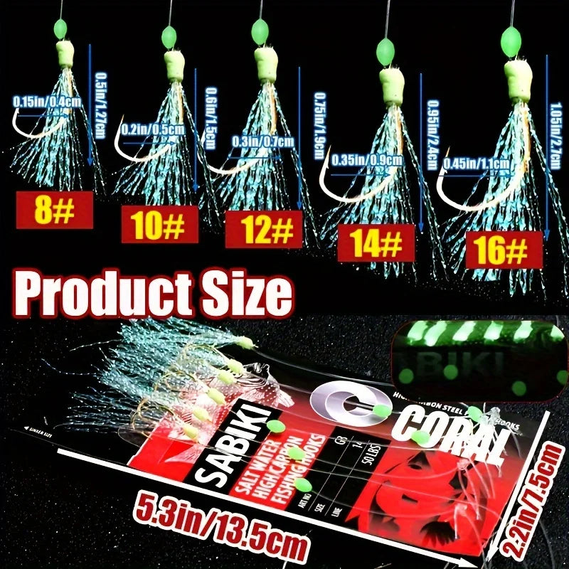 TAKBAS 1/5 Packs Sabiki Rigs, Fishing Bait Rigs, Luminous Sea Fishing Rig with High Carbon Fishing Hooks,for Fresh/Saltwater