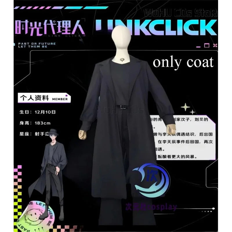 asdh8@S2 Liu Xiao Xavier Cosplay Costume Wig Black Coat Trench Decors Anime Link Click Halloween Expo Con Cosplay Outfit Bridon