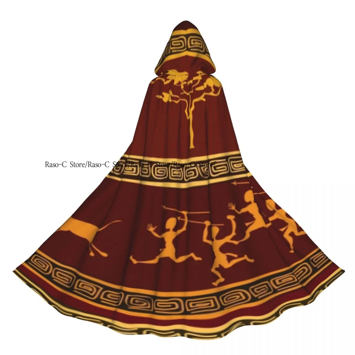 Unisex Adult Abstract Asian Of Drum Player Cloak with Hood Long Witch Costume Cosplay