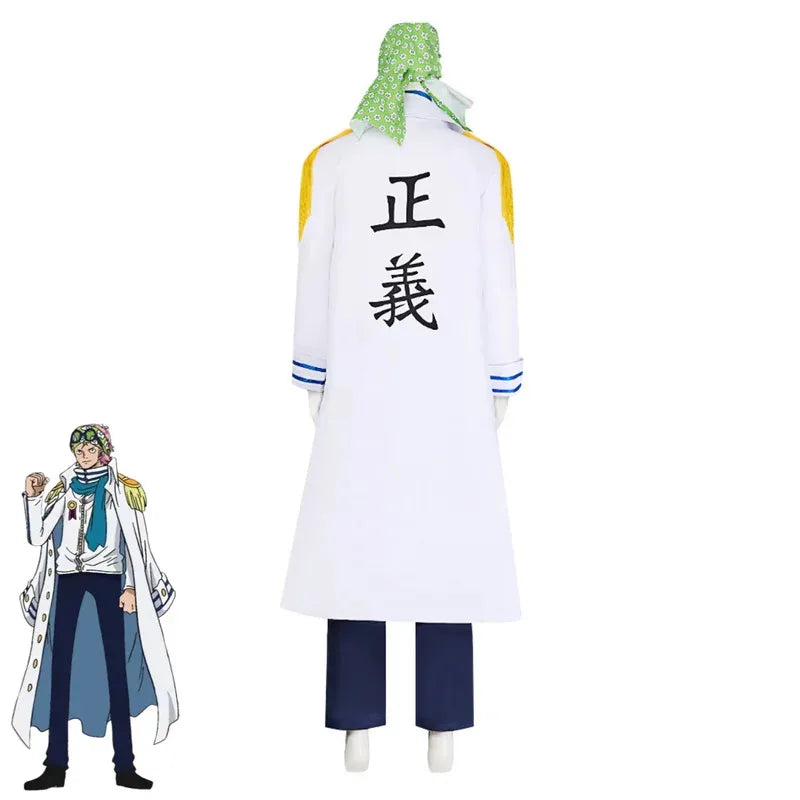 asdh8@Anime Coby Cosplay Costume Marine Sword Member Military Uniform White Long Cloak Coat Scarf Adult Man Halloween Carnival S