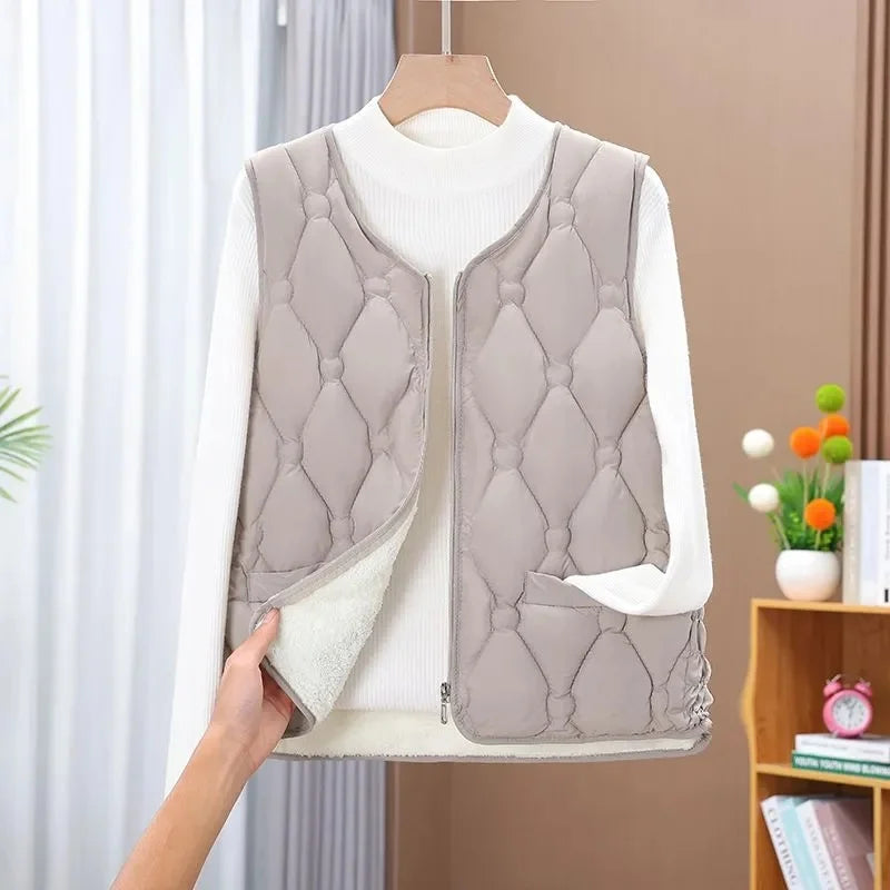 Autumn Winter Velvet Cotton Tank Top Women's Clothing Vest Sleeveless Jacket New Fashion Warm Zipper Short Coat Female Waistcoat