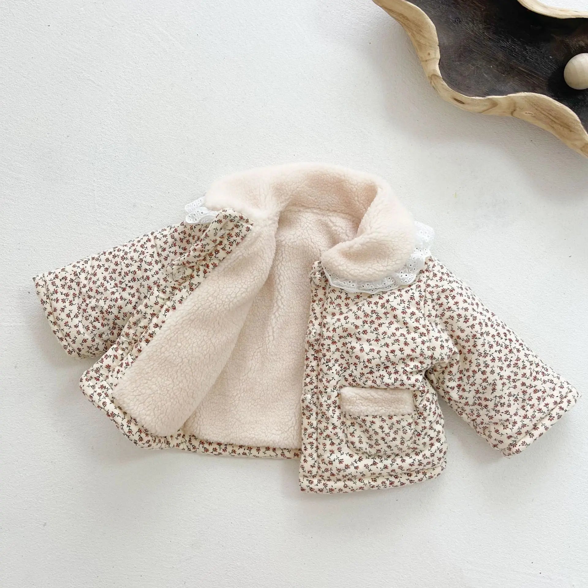 Winter New Coat Baby Plus Velvet  Warm Clothes Fashion Flower Print Girls Padded Jacket Children Long Sleeve Thick Outwears