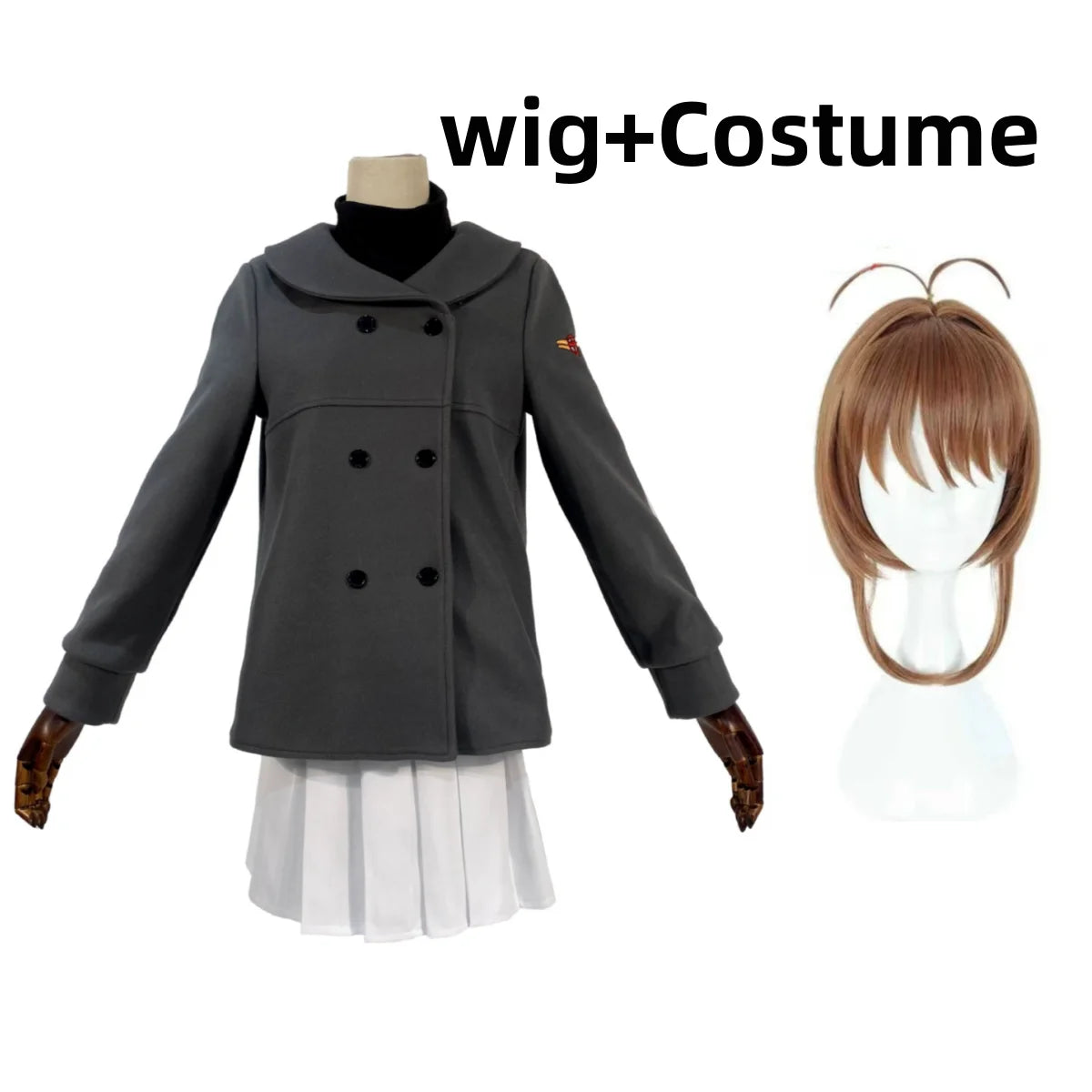 Anime Cardcaptor Sakura Kinomoto Sakura Cosplay Costume Winter School Uniform Overcoat Coat Wig Woman Kawaii Christmas Suit