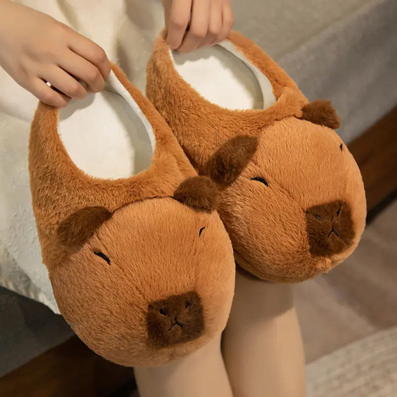 Novelty capybara slippers unisex animal slides shoes women's cute fuzzy home slippers woman winter warm room floor shoes couple