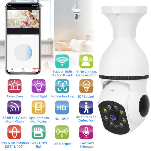 1Pc E27 WiFi Bulb Camera 1080P FHD WiFi IP Pan Tilt Security