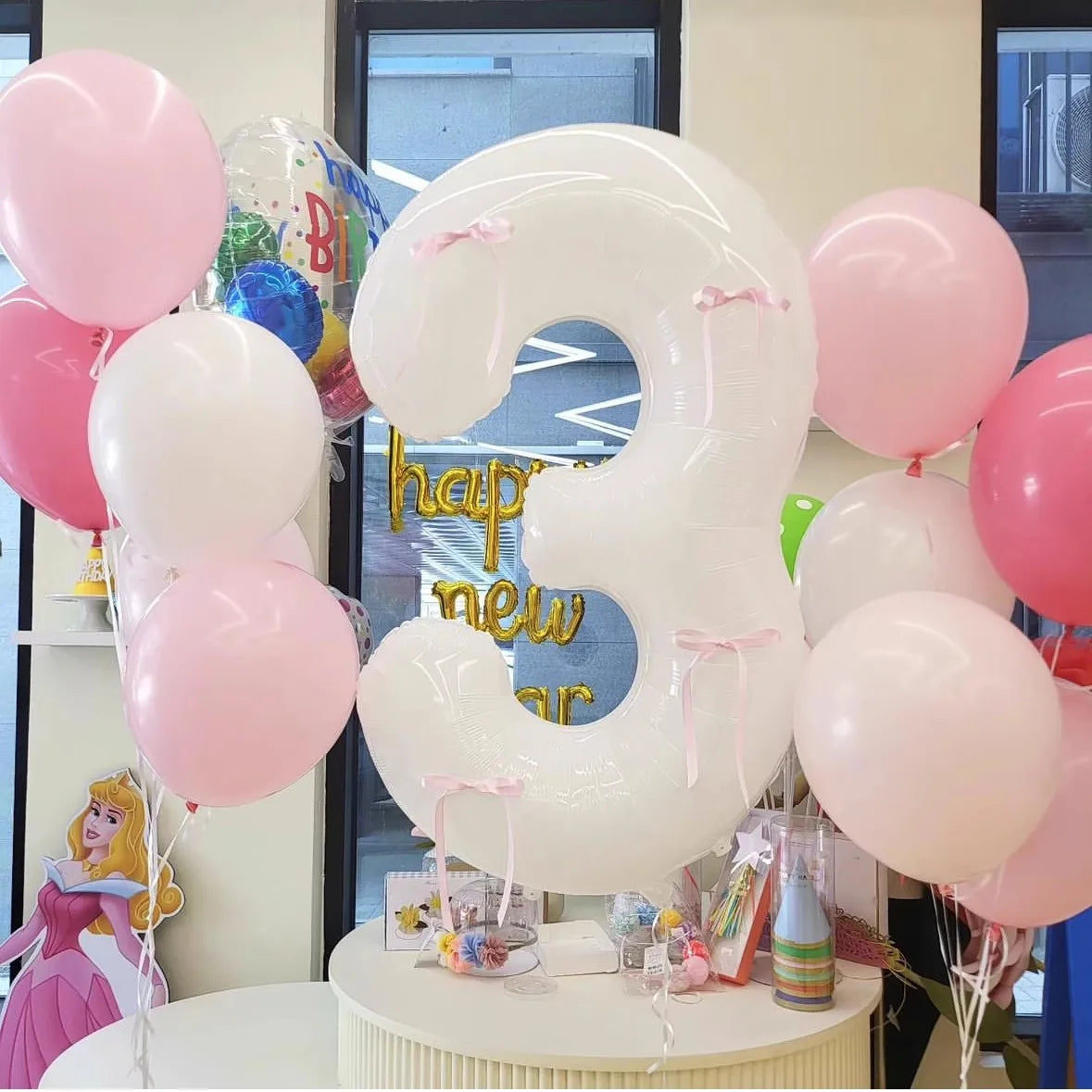 White 32inch 0-9 Years Old Balloons Pink Bow Number Balloons Aluminum Foil Milky Wedding Decorations Birthday Party Baby Shower