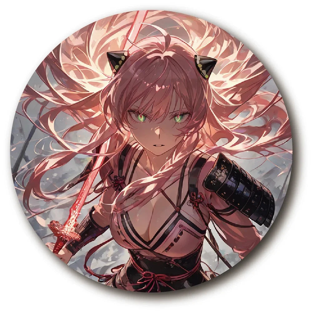 58mm Sparkling Pink Hair Girl Collector's Metal Pin Tinplate Badge with Glass Glitter Film Refrigerator Magnet Mirror Keychain