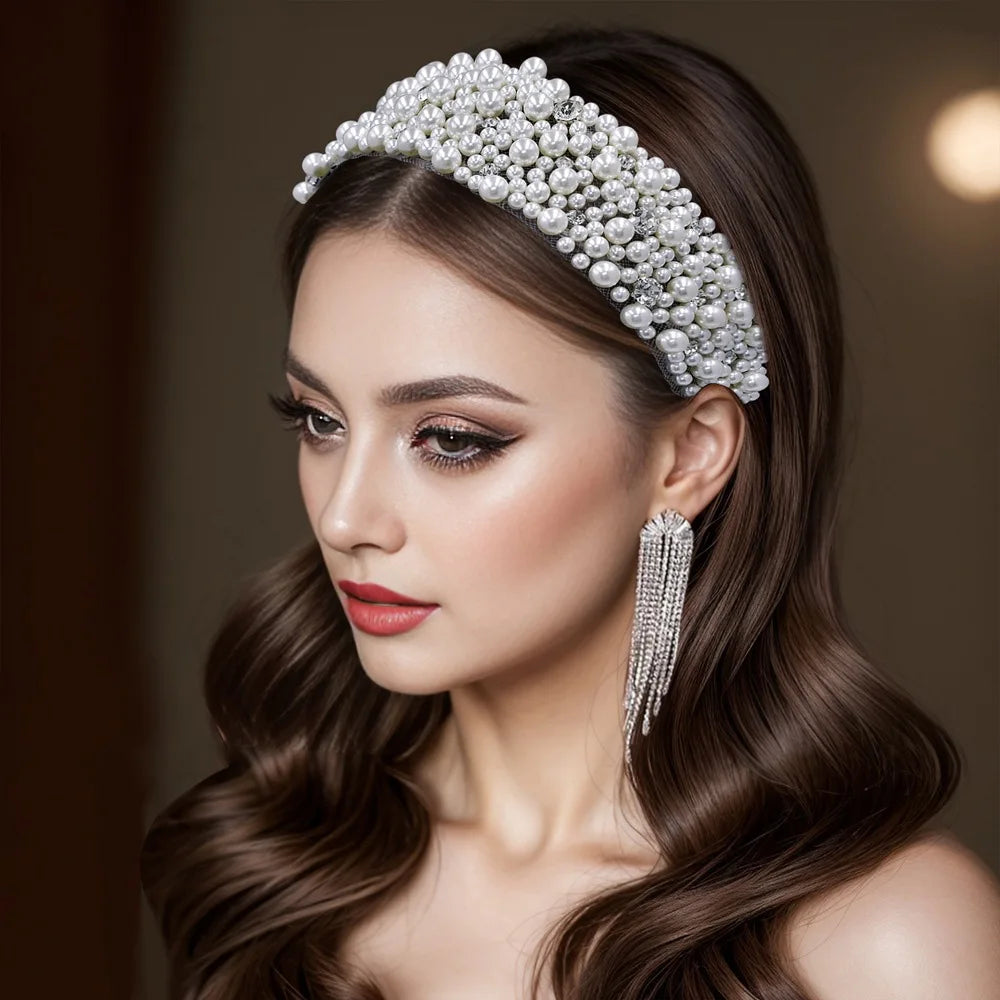 Wedding Bridal Pearl Headband Bride Hair Accessories Elegant Headpiece Women Hair Band Jewelry Party Hairwear