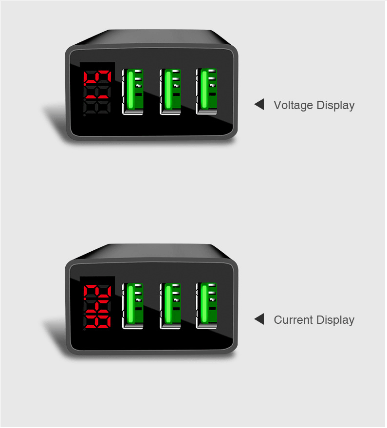 3-Port 2 pack USB Quick Wall Charger with LED Voltage Display - Safe &