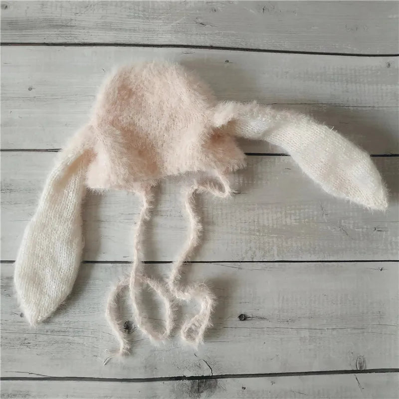 2025Newborn fuzzy bunny romper for baby photography props,pink rabbit for photo clothes