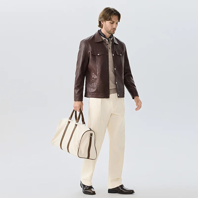 New Men's PU Leather Jacket Men's Fashionable High-end Coats Men's Luxury Style Leather Jacket Men Business Slim Casual Jacket