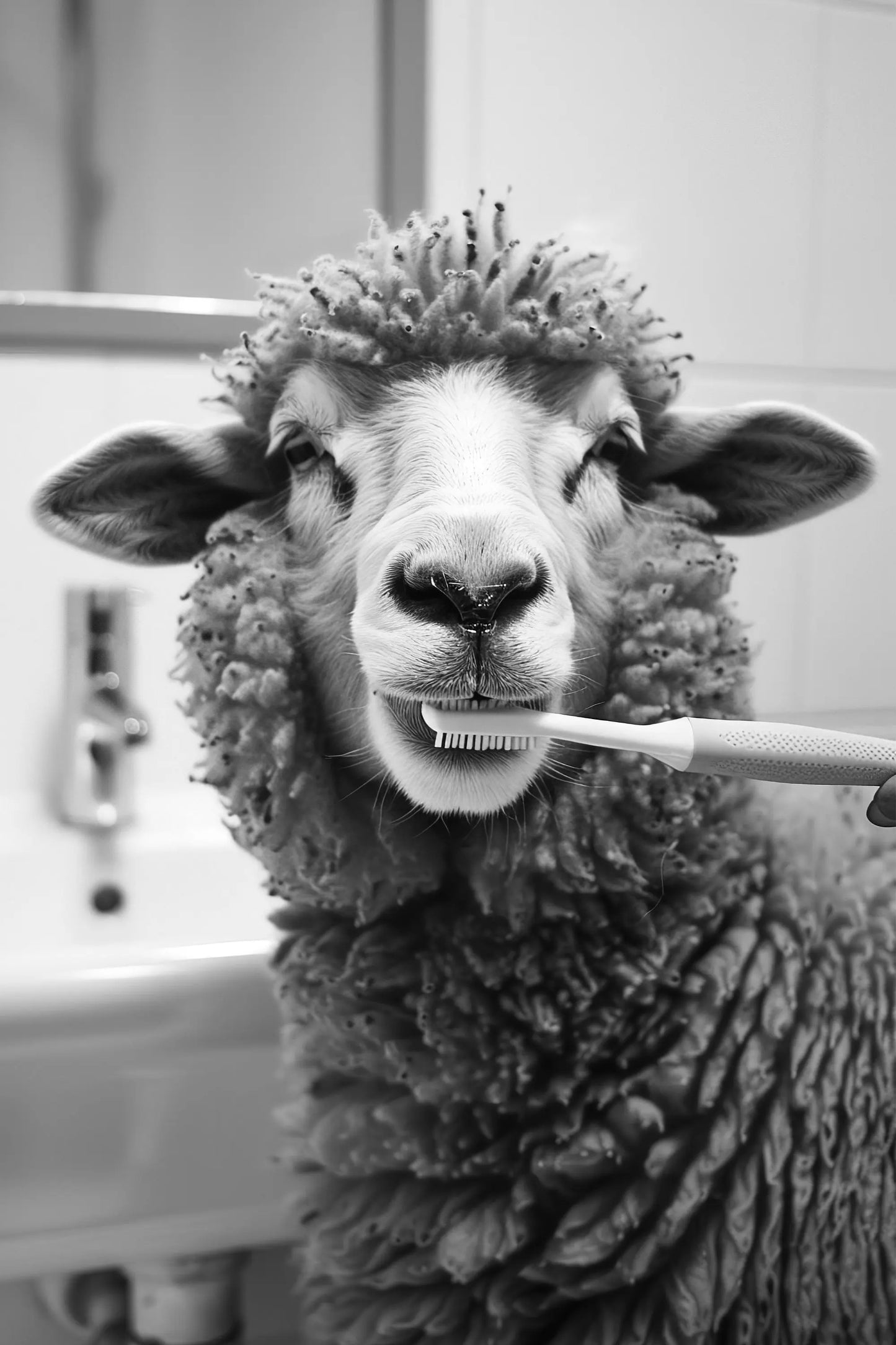 Black And White Cartoon Abstract Cute Animals Duck Hippo Panda Alpaca Brush teeth Posters Canvas Prints Art Home Room Wall Decor