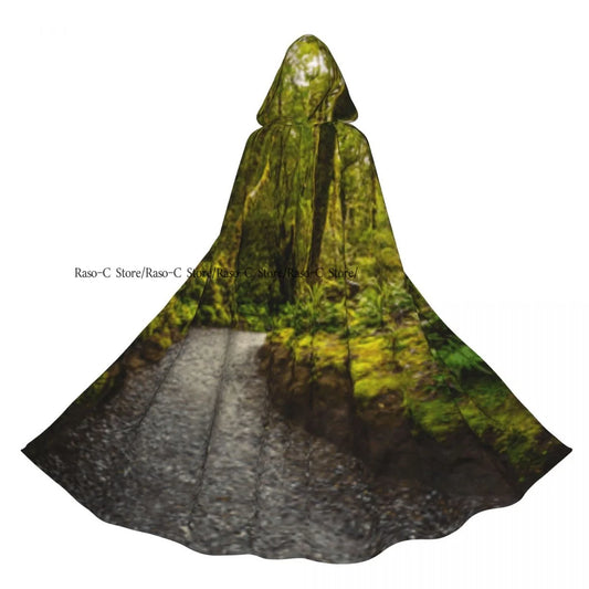 Unisex Adult Footpath Hiking Trail In Summer Forest Cloak with Hood Long Witch Costume Cosplay