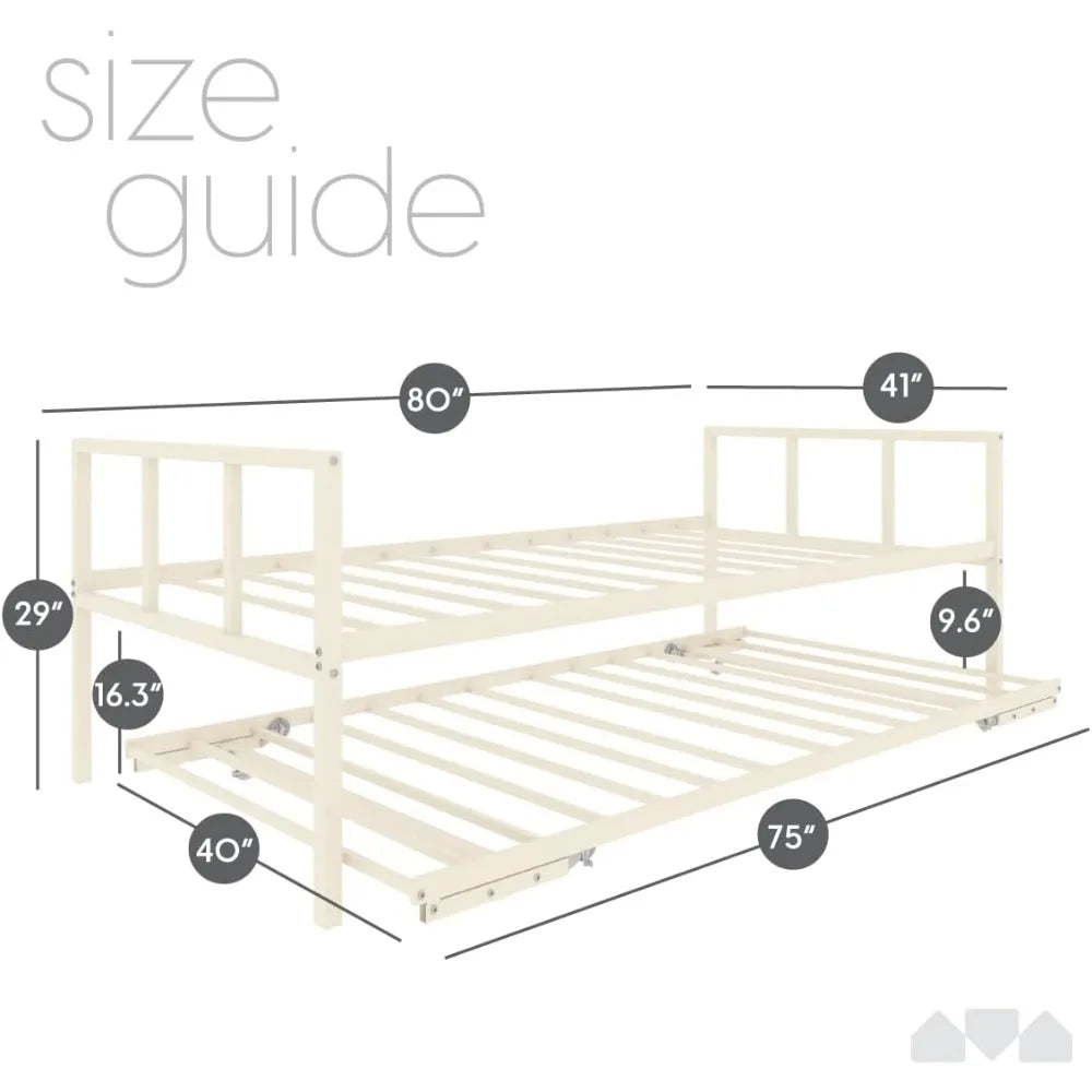 Twin Daybed and Fold- Up Trundle Set, Daybed with Pop Up Trundle - Mattresses Sold Separately