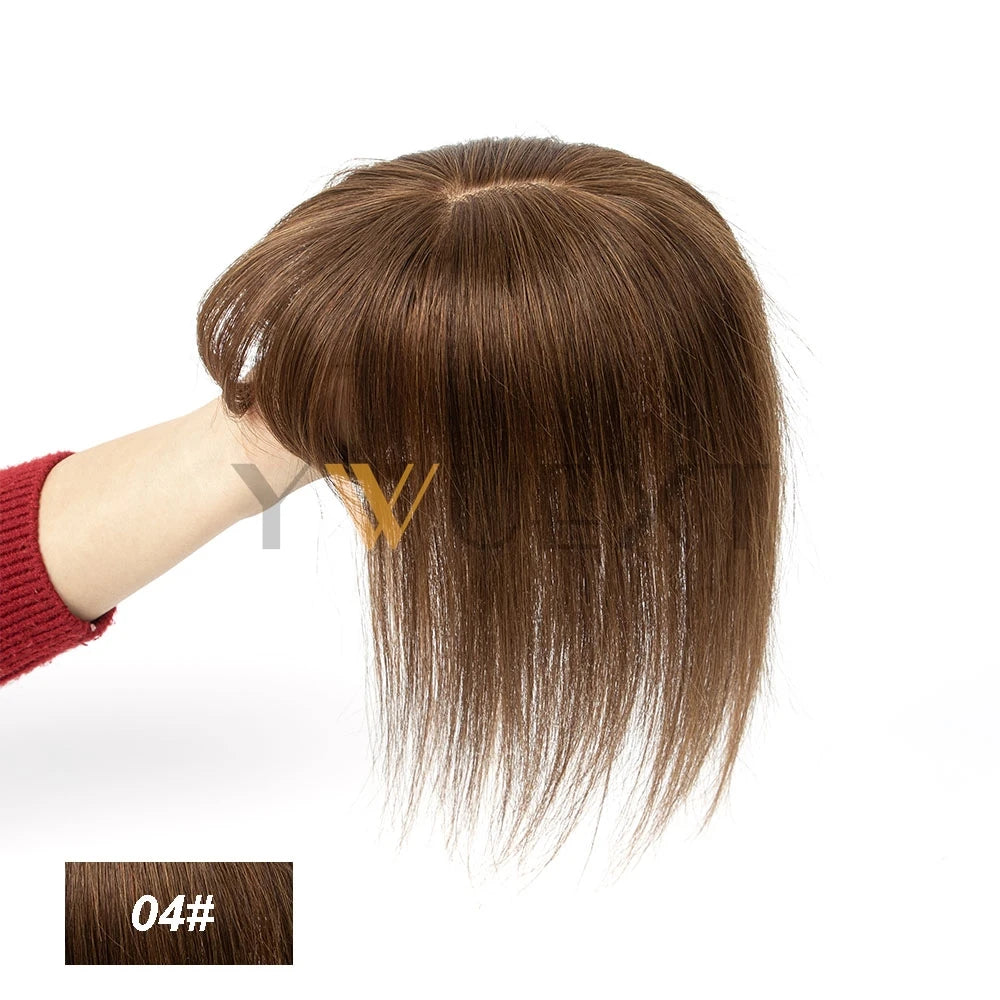 Clip In Hair Pieces Toppers 8"-12" Natural Human Hair Extensions Piece Brown Color Women With Bangs 8x12cm Base