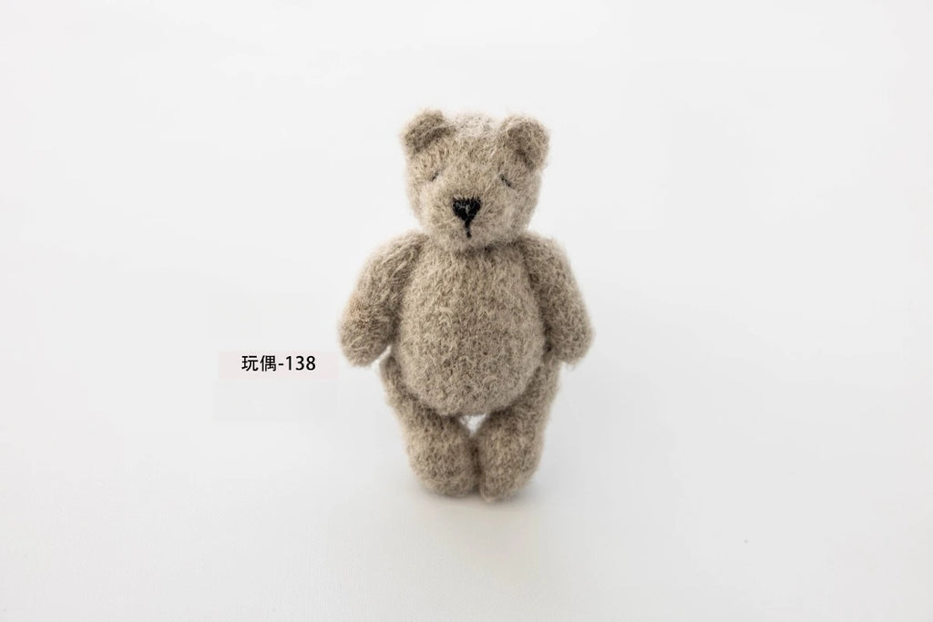Newborn Photography Props Handmade Knitted Bear Clothes Costume Bodysuit with Hat and Cute Doll Set for Baby Studio Photo Shoot