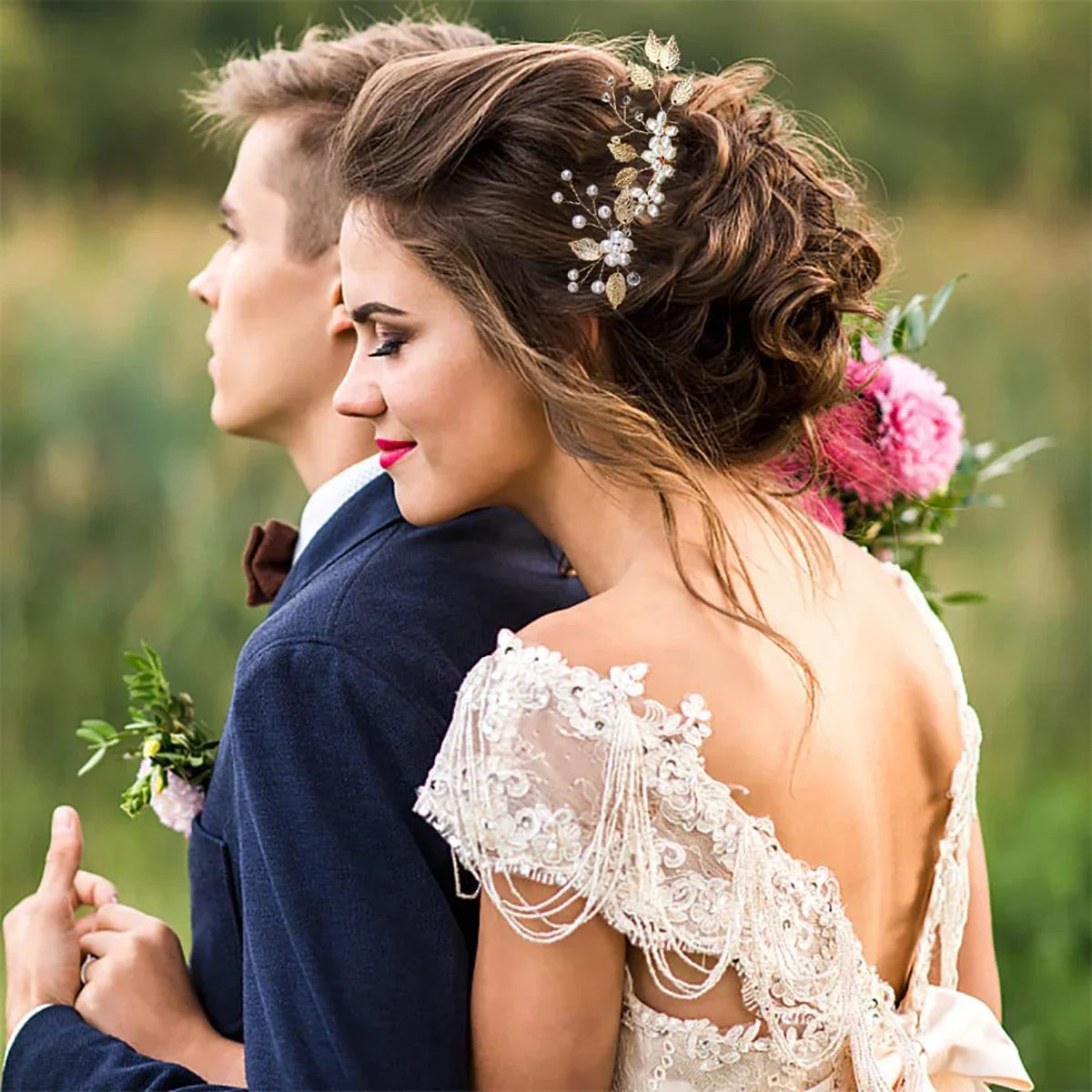 4Pcs Flower Hairpin Set Wedding Side Combs Leaf Shaped Tiaras Bride Hair Clips Jewelry Fashion Headwear for Bridal Party