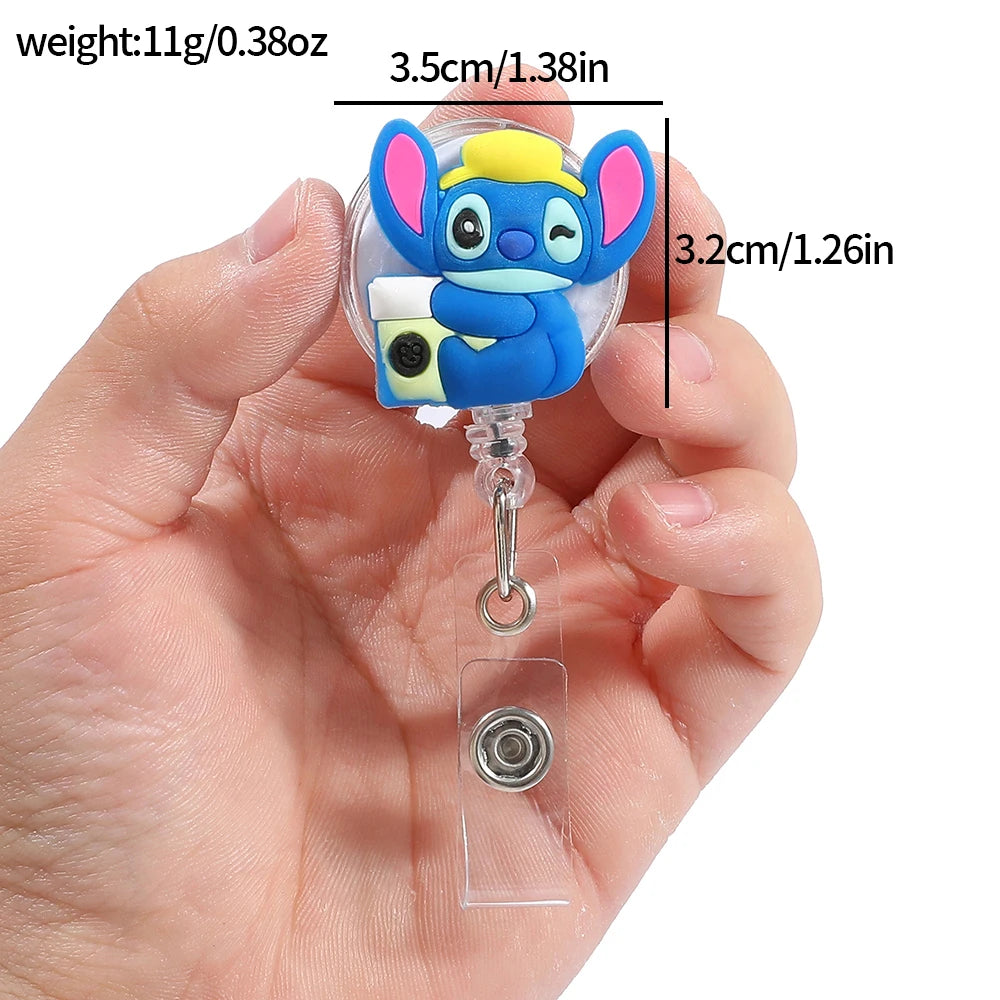Disney anime Stitch acrylic retractable nurse badge scroll, doctor teacher student ID holder keychain lanyard