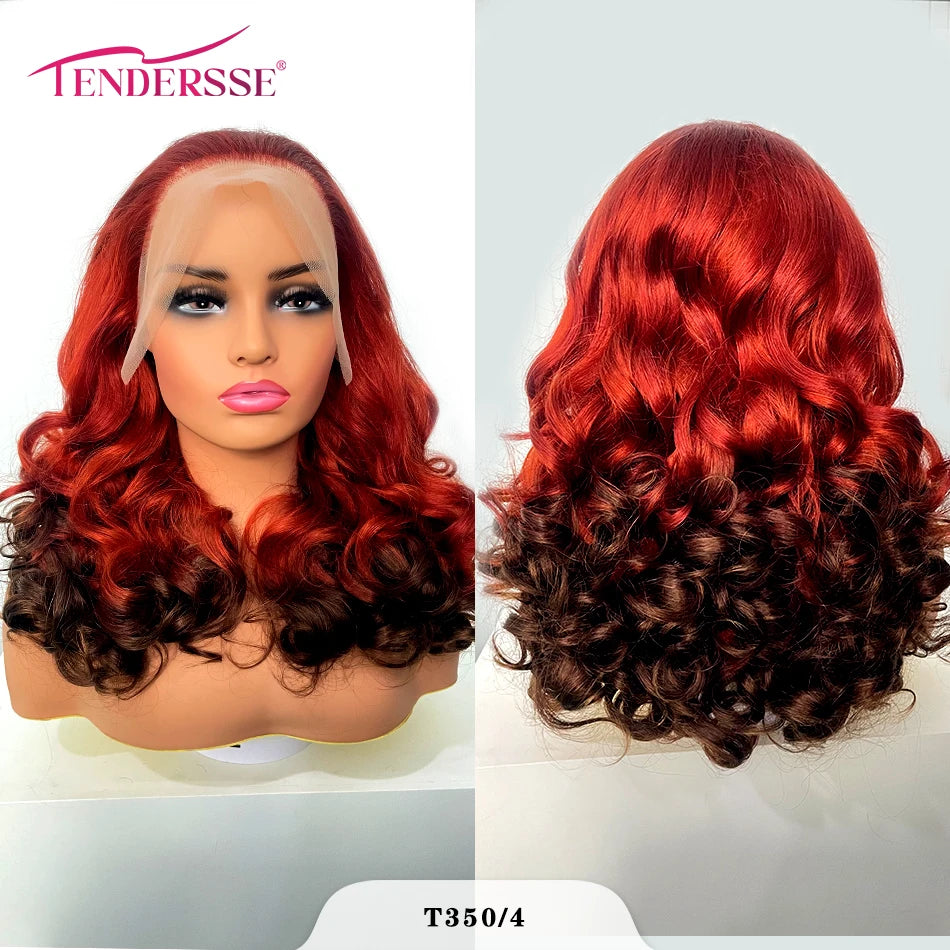 100% Raw Human Hair Bouncy Curly Lace Frontal Wigs 250 Density Ombre Bouncy Loose Wave Double Drawn Hair 13X4 HD Front Lace Wigs