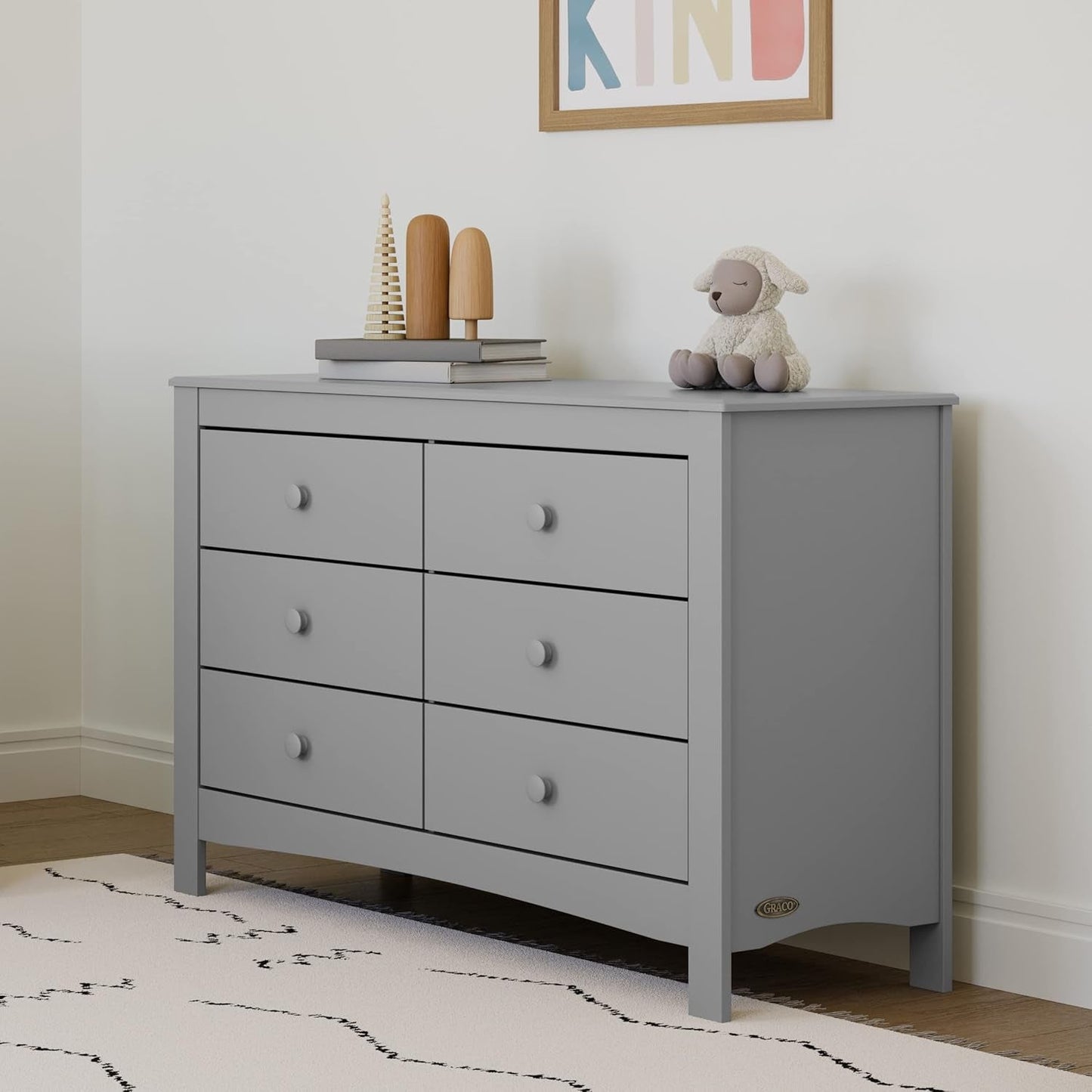 Pebble Gray 6 Drawer Double Dresser For Nursery And Kids