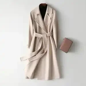 New Fashion Faux Woolen Coat Women Autumn Casual Solid Color Elegant Long Belt Wool Jacket Female Slim Overcoat Clothes B1384