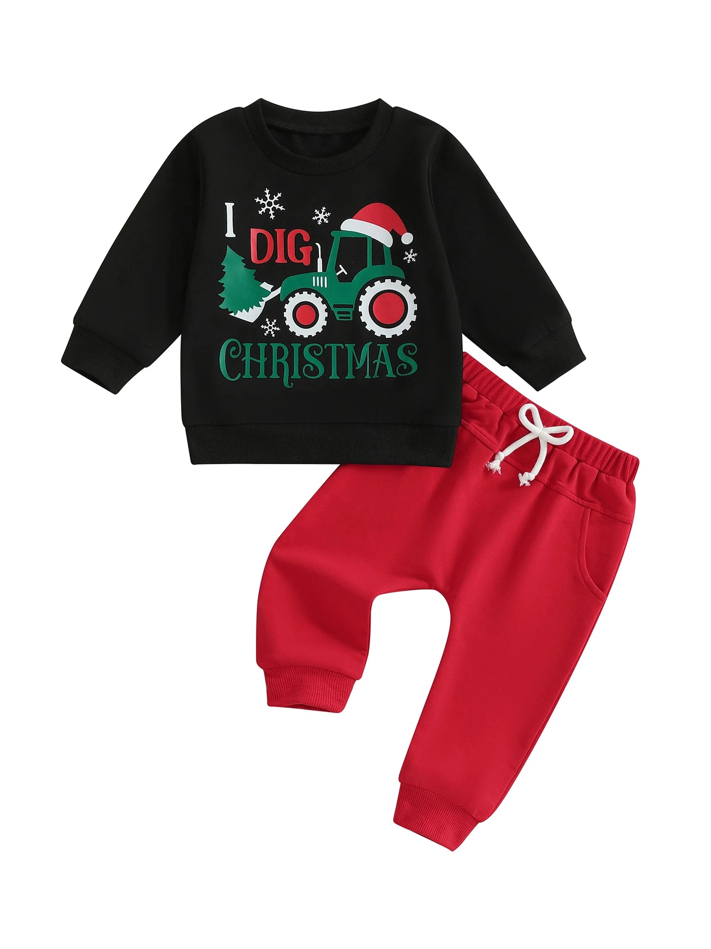 Infant Boys Winter Outfit Set with Reindeer and Snowflake Print Sweater and Pants 2 Piece Christmas Clothing