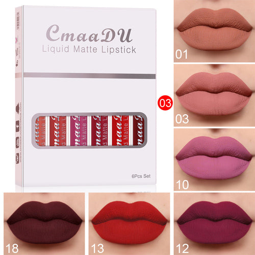 6 Boxes Of Matte Non-stick Cup Waterproof Lipstick Long Lasting Lip