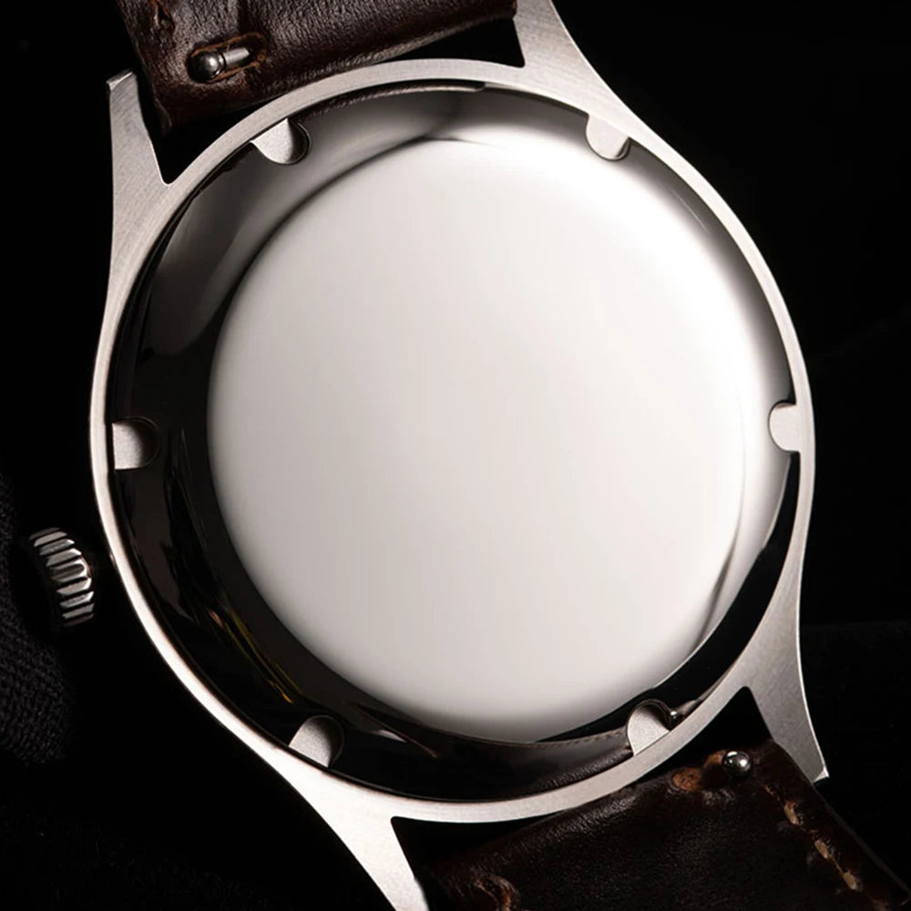 Hruodland 2025 Classic Men's Automatic Mechanical Watch K1 Mirror Stainless Steel Brown Leather Diving 5Bar Watch reloj hombre