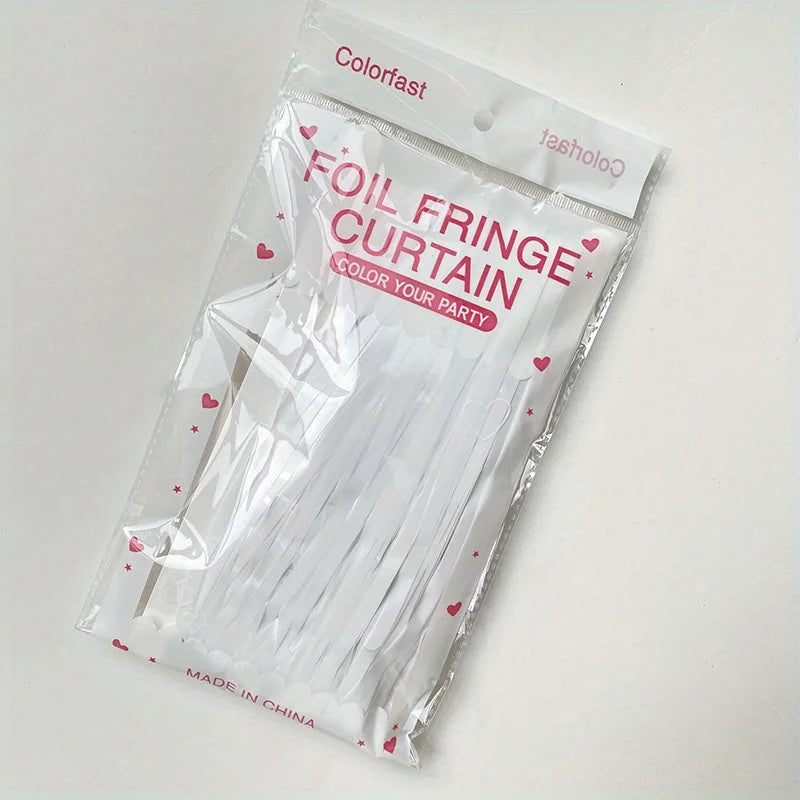 3pcs White Tassel Garland Backdrop Curtains Birthday Party Decor Aluminum Foil Tassel Curtain Backgrounds for Graduation Wedding