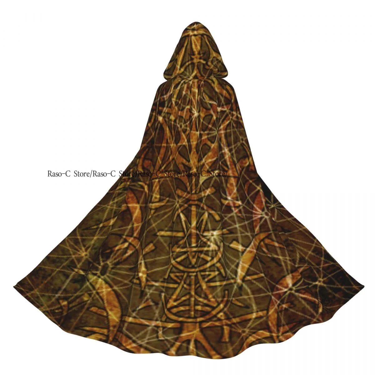 Tarot Card Gothic Pattern Hooded Cloak Polyester Unisex Witch Cape Costume Accessory