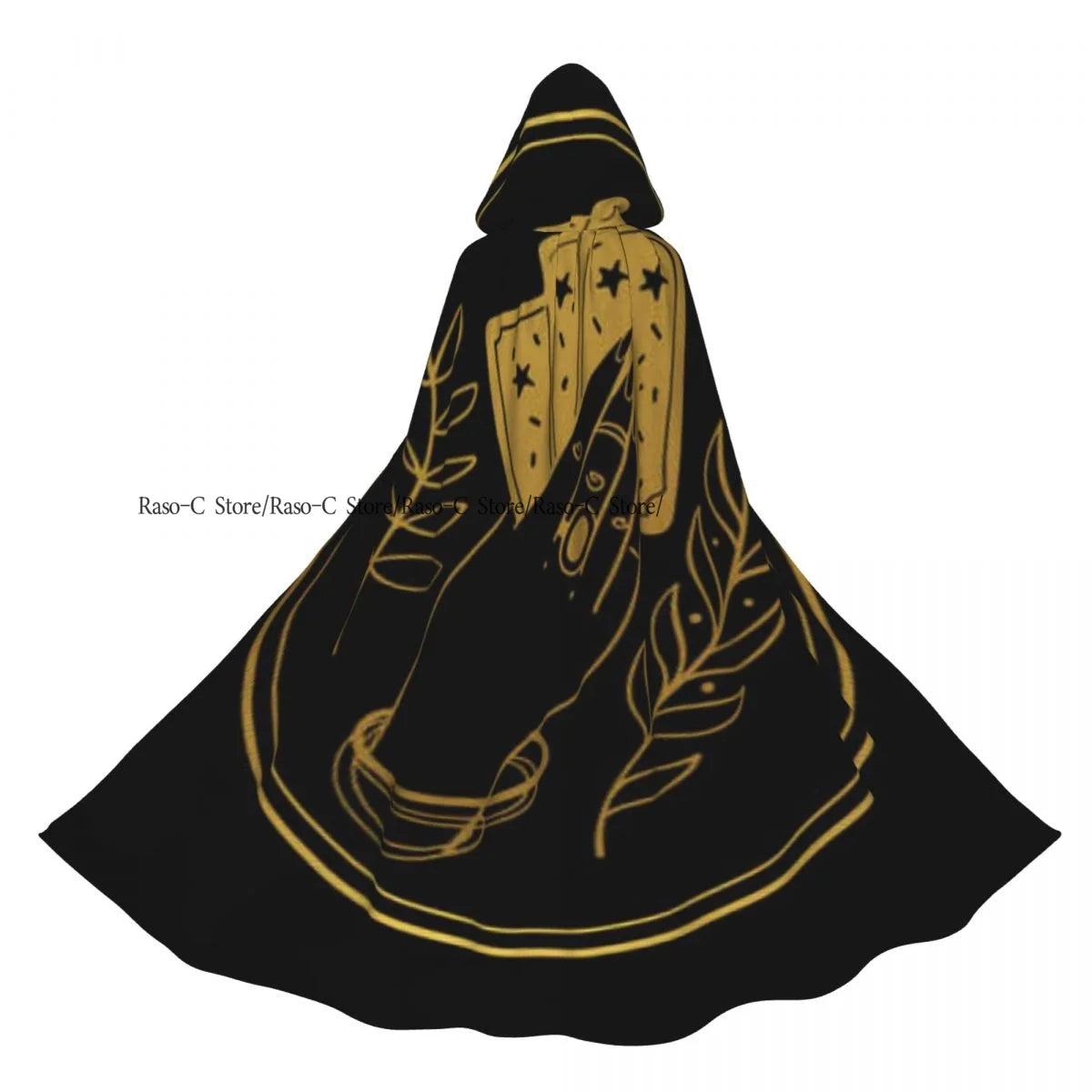 Tarot Card Gothic Pattern Hooded Cloak Polyester Unisex Witch Cape Costume Accessory