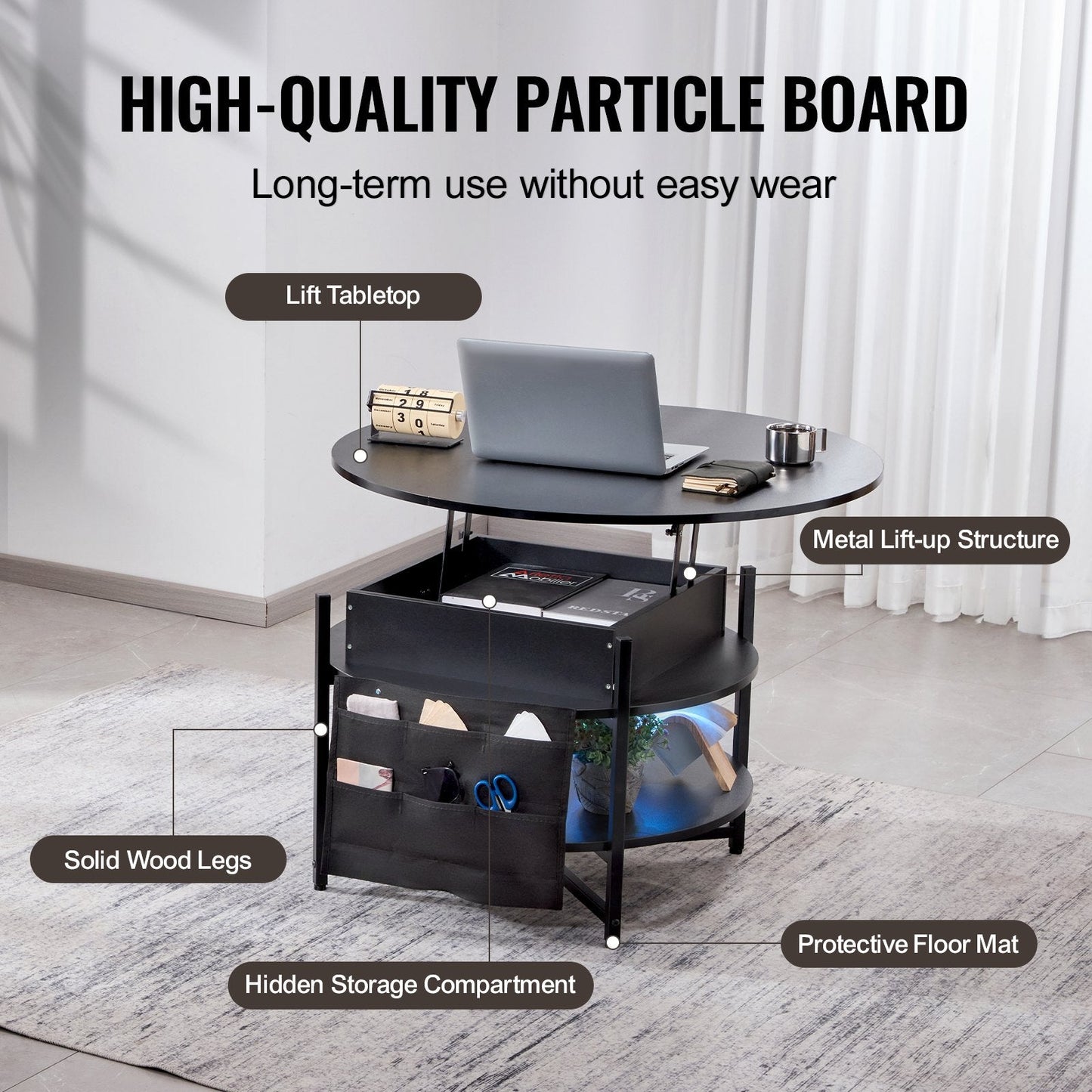 Lift Top Coffee Table, 35.3 In Round Coffee Table With Extra Storage