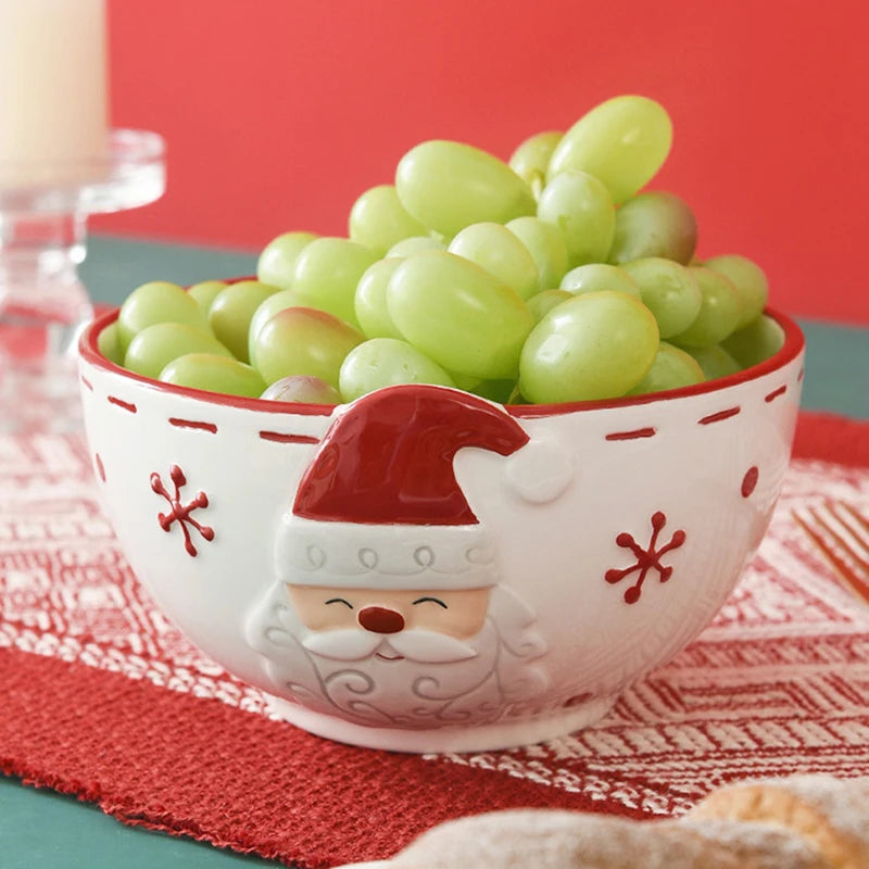 Home Tableware Christmas Gift Ceramic Santa Claus Bowl Creative Embossed Fruit Salad Bowl Western Salad Bowls