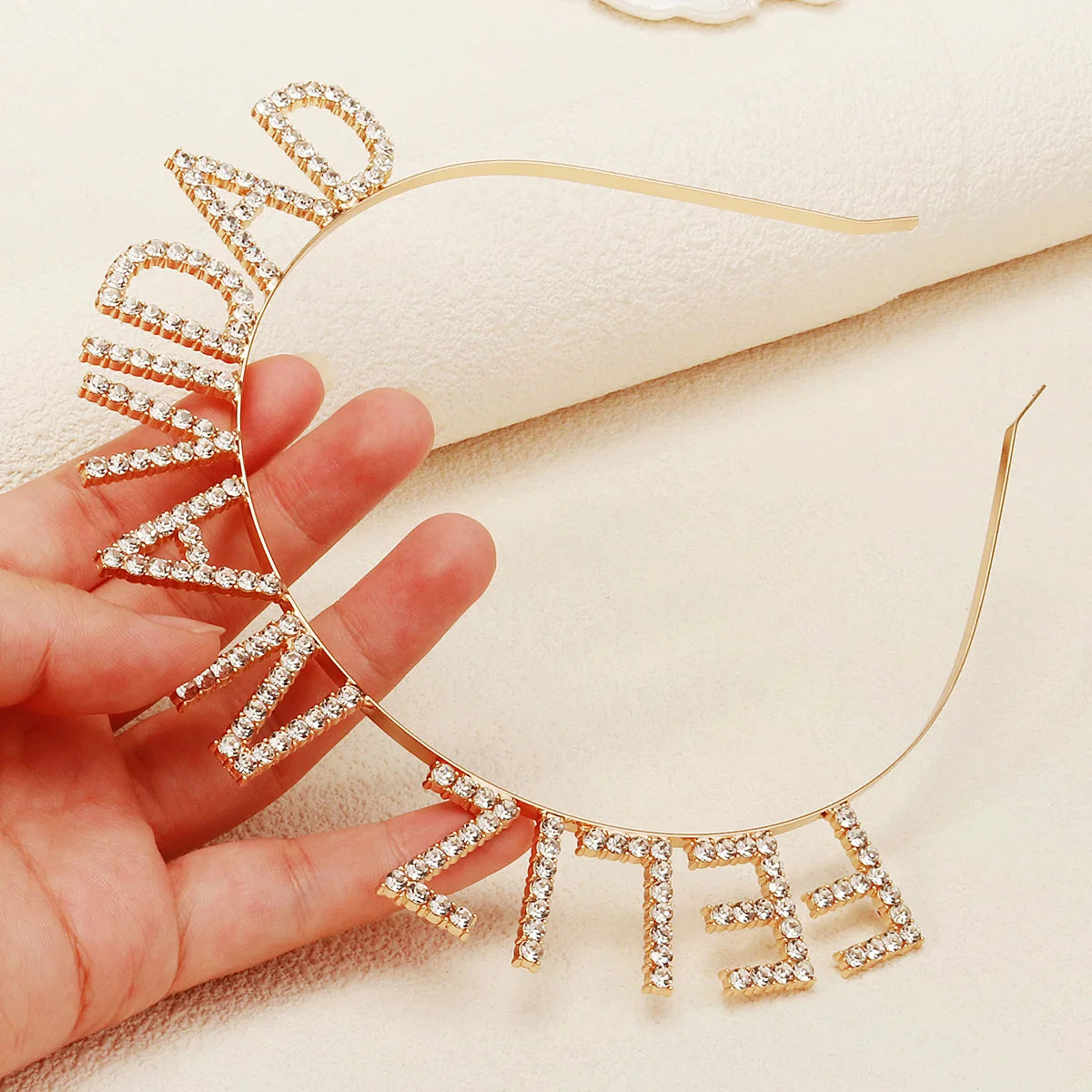FELIZ NAVIDAD Christmas Alphabet Hair Band Sparkling Rhinestone Handmade Crown Tiara Party Headwear For Women and Girls