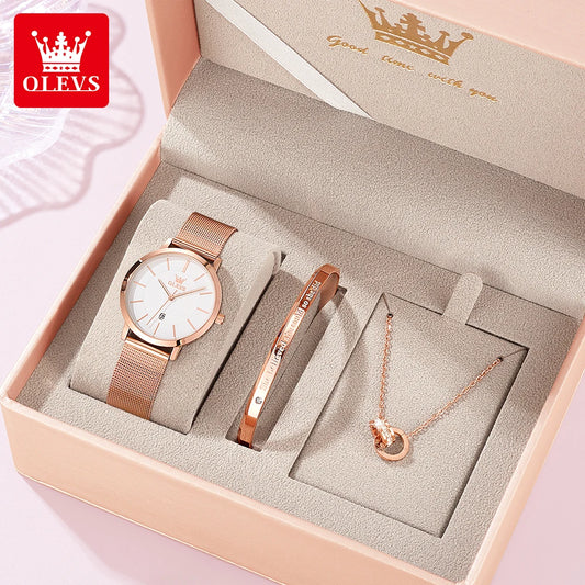 OLEVS Woman Watch 5869 Elegant Fashion Quartz Wristwatch Waterproof Date Watches For Woman Set Bracelet Watch Box Gifts Original