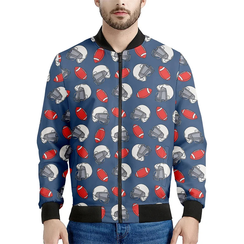Fashion 3D Football Printed Bomber Jacket Casual Spring Autumn Outdoor Sports Jacket Loose Streetwear Oversized Mens Clothing