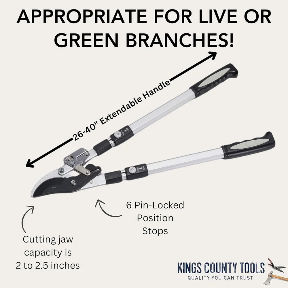 Double Ratcheting Bypass Lopper Telescoping Garden Pruners Heavy Duty Tree Trimmers Rubber Grips Green Wood Cutting