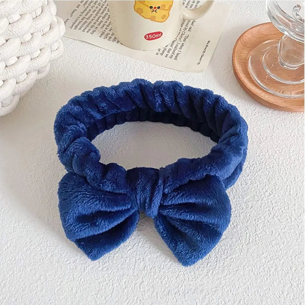 Elastic Coral Fleece Hair Band Knot Soft Bow Make Up Hairband Fluffy Bowknot Cosmetic Headbands Women