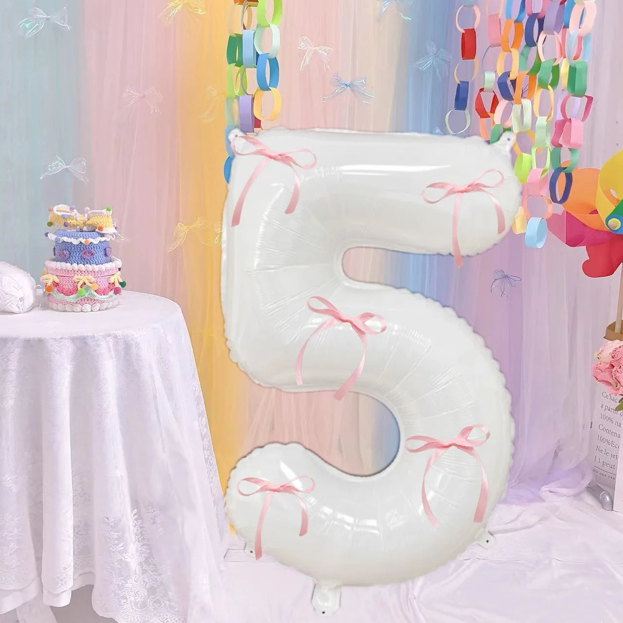 White 32inch 0-9 Years Old Balloons Pink Bow Number Balloons Aluminum Foil Milky Wedding Decorations Birthday Party Baby Shower