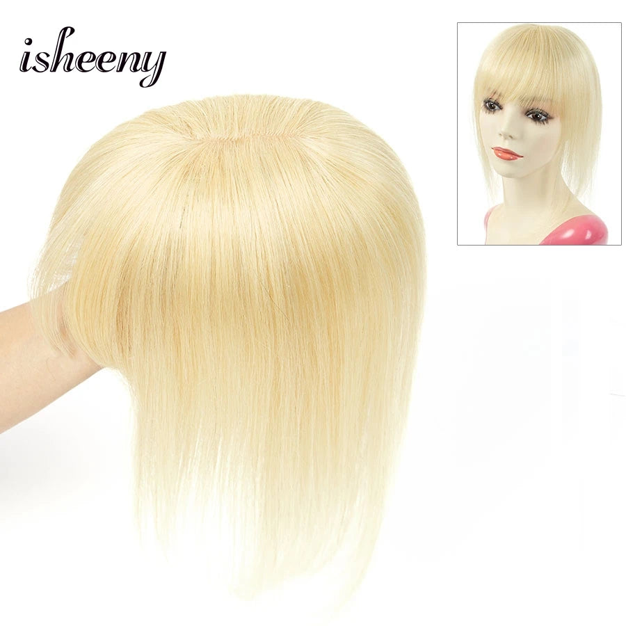 isheeny Dark Brown Human Hair Toppers 8x12cm Real Natural Invisible Top Hairpiece 8-14 inches Black Blonde Clip In Hair Piece