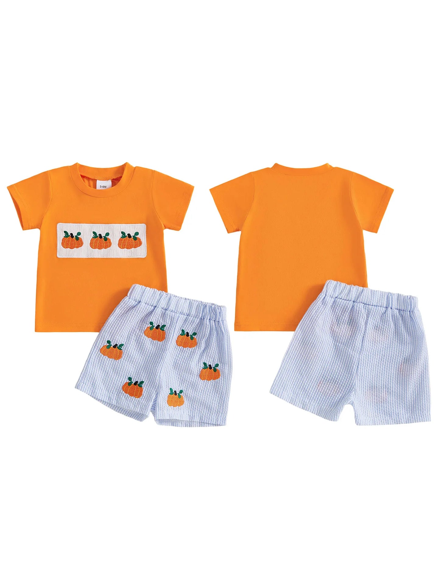 Infant Halloween Costume Ghost Printed Round Neck Long Sleeve Romper and Striped Pants 2 Pcs Set for Baby Boy