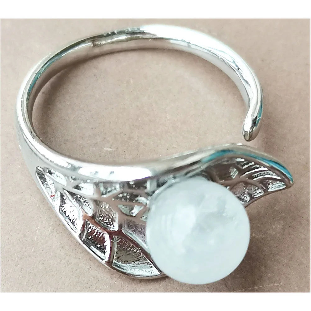 Jaspe Howlite Crystal Aventurine Tiger Eye Blue Sand Carnelian Malachite Lapis Lazuli Howlite Goldstone Leaf Bead Ring  PWB921