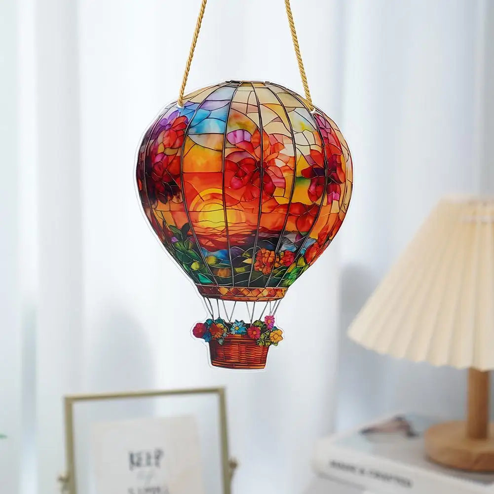 Hot Air Balloon Sun Catcher Solar Garden Light 2D Acrylic Wall Mount Indoor Outdoor Garden Window Decoration Art Ornament