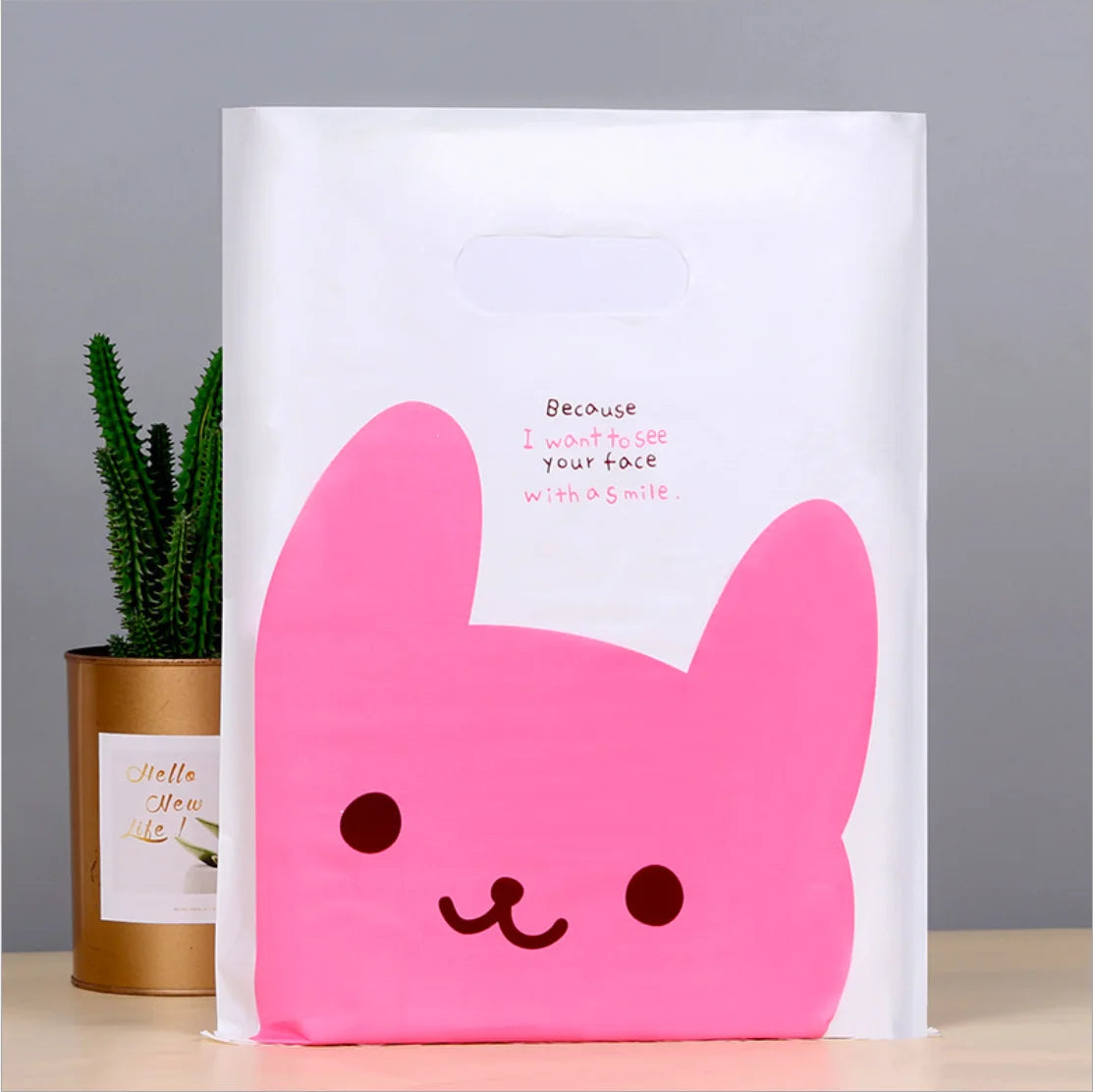 50pcs Multi Style Plastic Handle Bag 15*20cm Small Jewelry Packing Bag Party Favor Bags For Candy Cookie Gift Packaging Bag