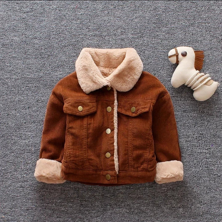 New Boys' Coat with Velvet and Thickened Children's Coat for Autumn and Winter, New Baby Winter Clothes,