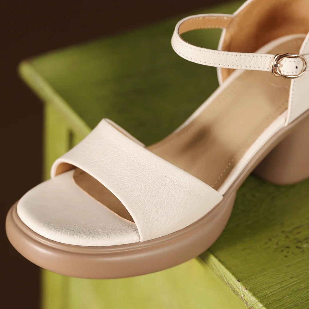 danxuefei women's sheepskin ankle strap open toe sandals 8cm round chunky heel platform summer pumps high heeled shoes for woman