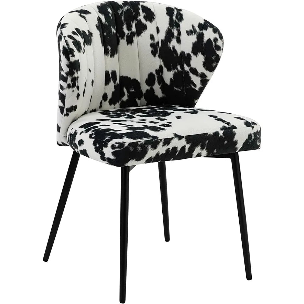 Modern Dining Chairs, Small Cute Armless Accent Chair, Upholstered Side Chair with Black Metal Legs, Tufted Back Vanity Chair fo